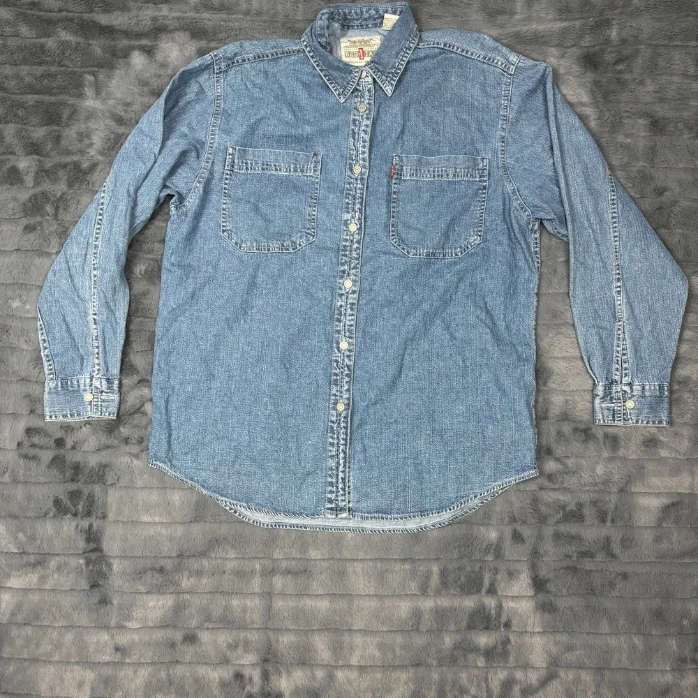 Levis Red Tab Denim Shirt Mens Medium Blue Long Sleeve Button Down Vintage M